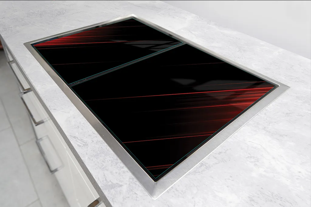 Copri Piano Cottura Vetroceramica 90x52 cm | 2 Lastre Vetro Nero Rosso - 5