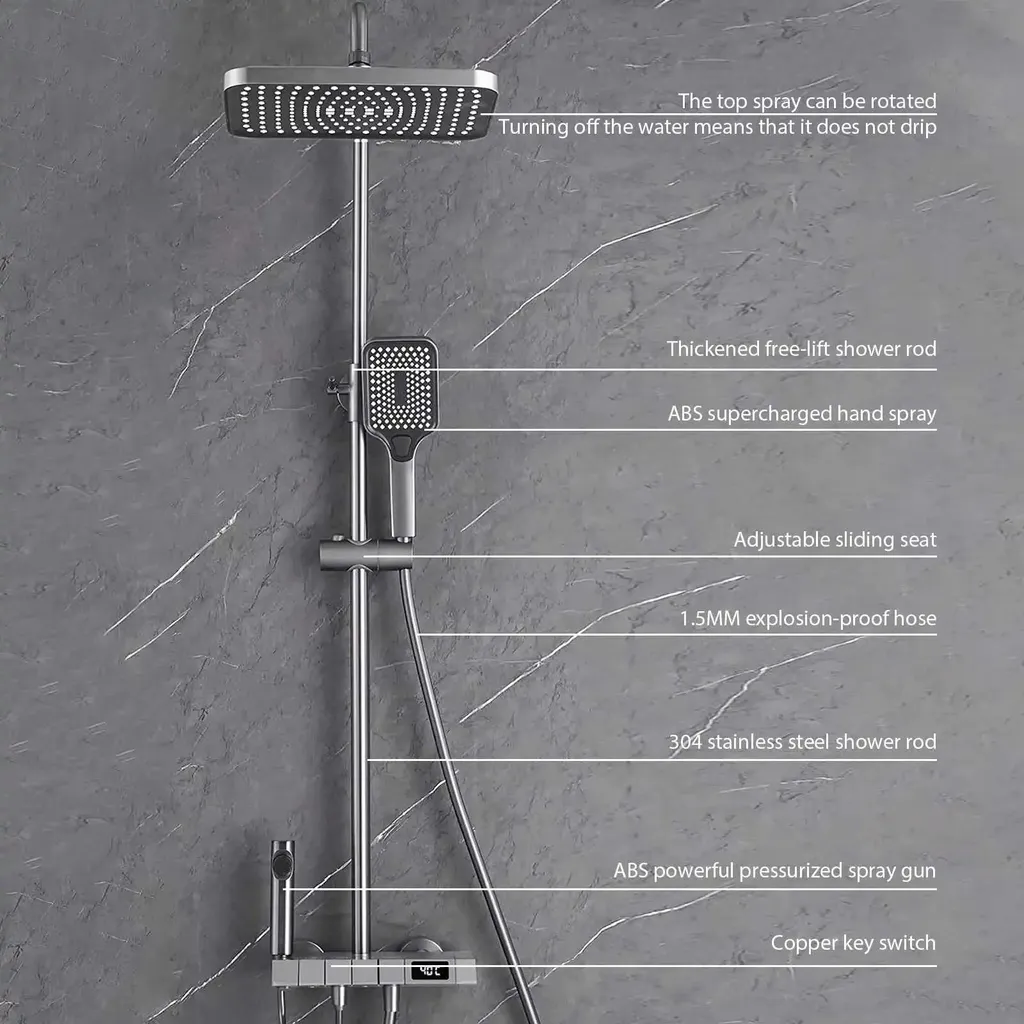 Douche affichage numérique intelligent bordeaux avec commandes piano Inox