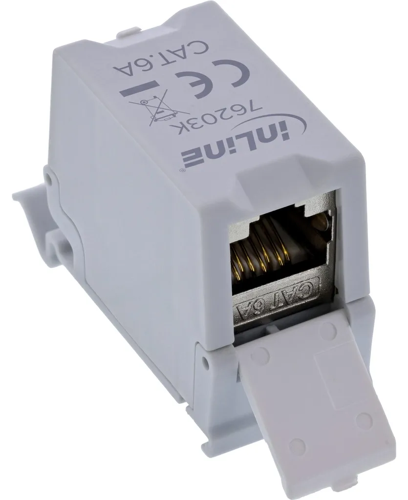 InLine Double Prise RJ45 Cat.6A pour Rail DIN blindé gris professionnel