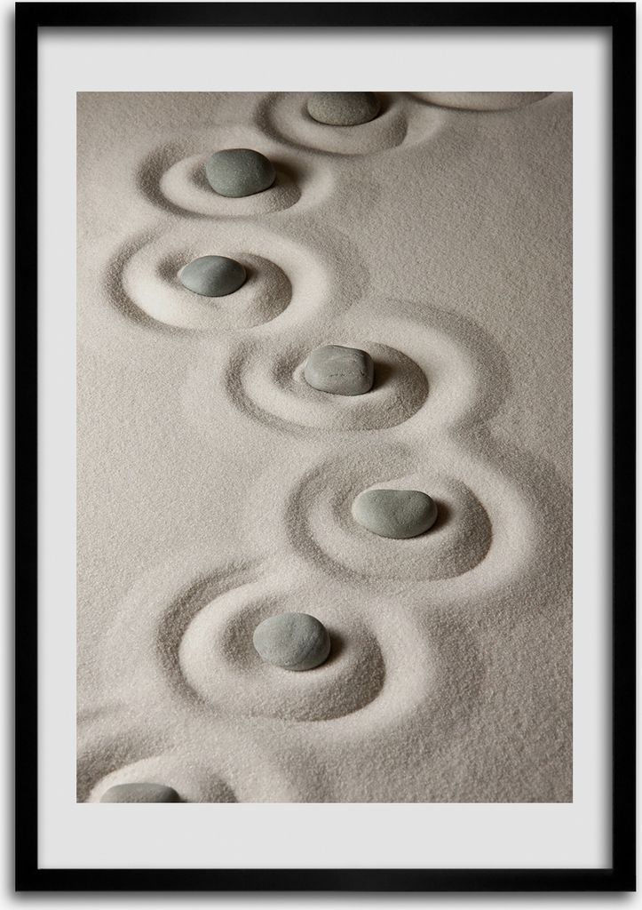 Bild - Bilderrahmen - 50 cm x 70 cm - MDF - Rahmen - Wandkunst Steine auf dem Sand