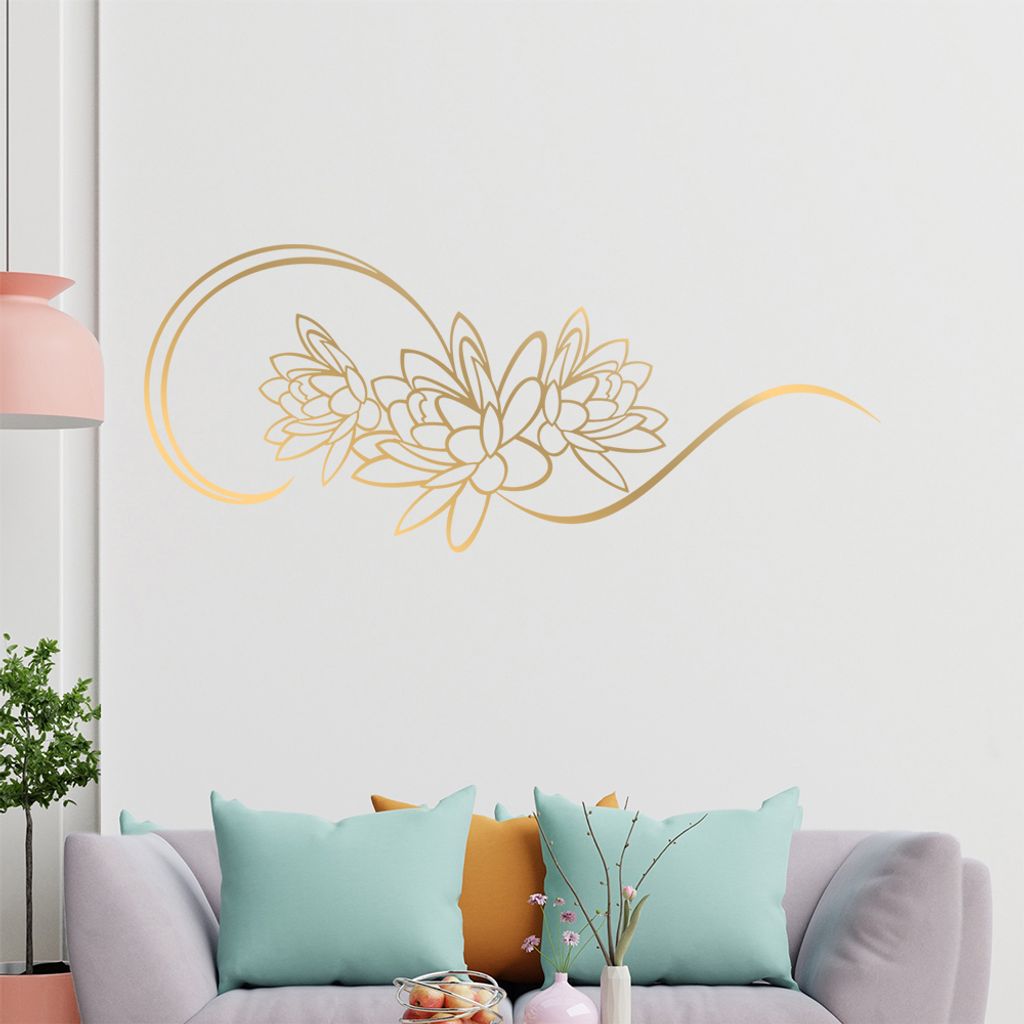 Blume - Linien Wandtattoo in 6 Größen - Wandaufkleber Wall Sticker - Dekoration, Küche, Wohnzimmer, Schlafzimmer, Badezimmer
