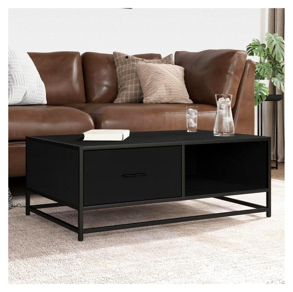 Couchtisch, Schwarz, 90 x 57 x 35 cm, Holz- und Metallwerkstoff