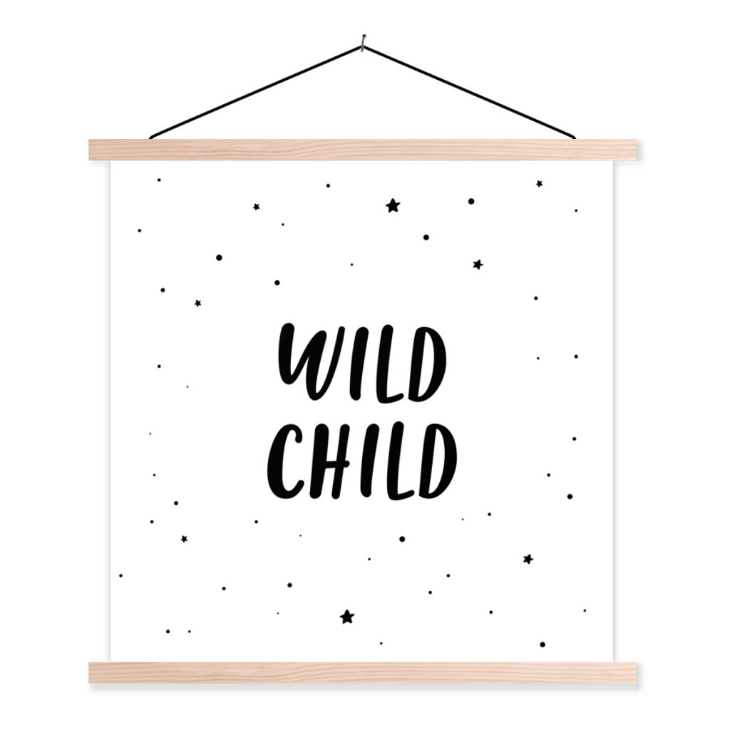 MuchoWow Textilposter Zitate - Wildes Kind - Baby - Text 40x40 cm mit holzfarbenen Rahmen - Posterleiste
