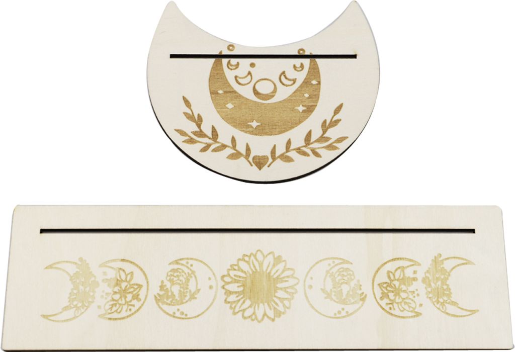 2 STueCKE Tarotkartenstaender Aus Holz Rechteckiger Tarotstaender In Mondform Tischkartenhalter Aus Holz Fuer Hexenweisheiten Werkzeuge Altardekora...