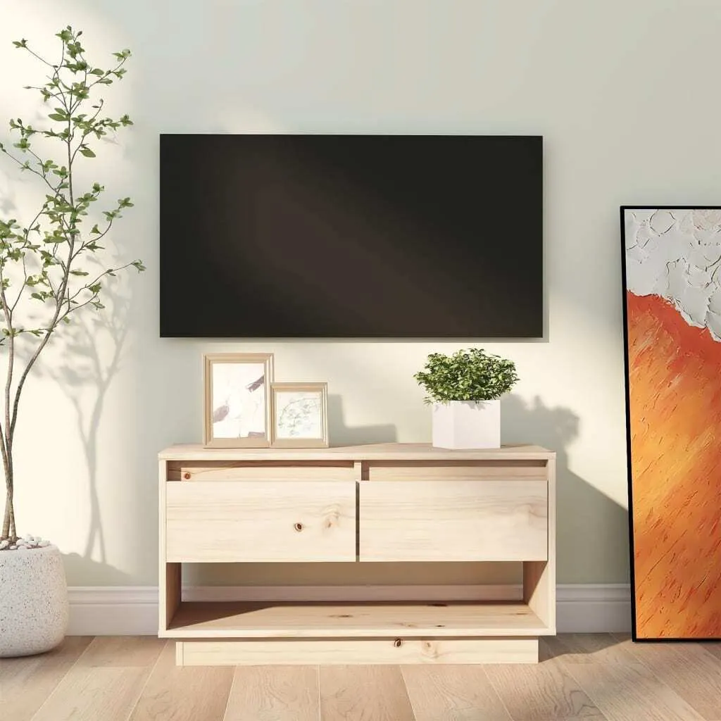 Meuble TV compact pour studio 74x34x40 cm en bois pin massif naturel