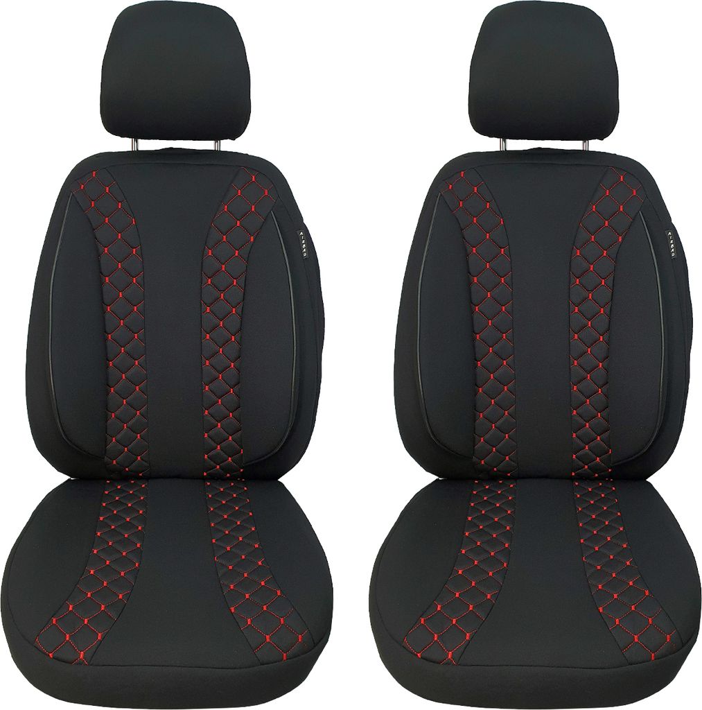 Schonbezüge Sitzbezüge für VW T6 T6.1 Multivan Bj 2015-21 in Schwarz/Rote Naht N302