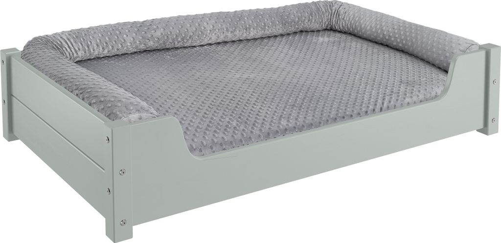 s Haustierbett, Tierbett 100x60 cm, Kiefer grau V-30.32-G-100x60mit Rollrost Polster und Matratze