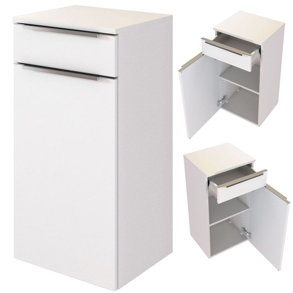 Badezimmer Unterschrank 40cm in Matt weiß GHOM-03 mit Softclose-Auszug und Tür, B/H/T ca. 40/79/35 cm