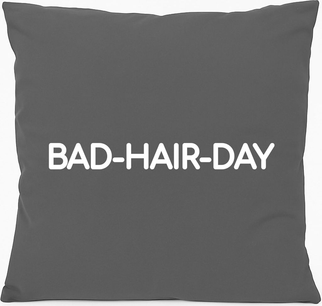 Huuraa Kissen Bad Hair Day Schriftzug 40x40cm mit Füllung Steel Grey Baumwolle Dekokissen Geschenkidee