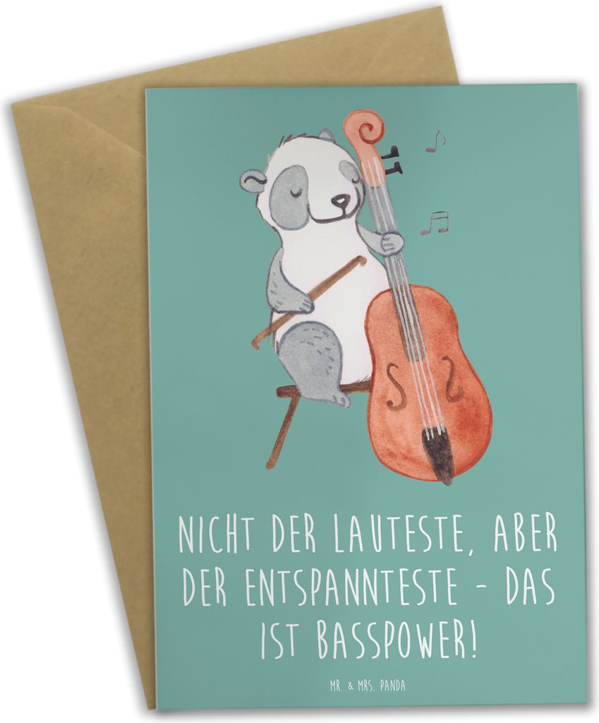 Mr. & Mrs. Panda Grußkarte Bassgitarre Entspannt - Meeresbrise - Geschenk, Instrument lernen, hochzeitskarten, osterkarte, Lautstärke, Musikliebh...