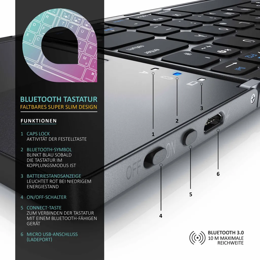 Aplic Clavier Bluetooth Pliable avec Touchpad - Design Ultra Fin Noir - 3