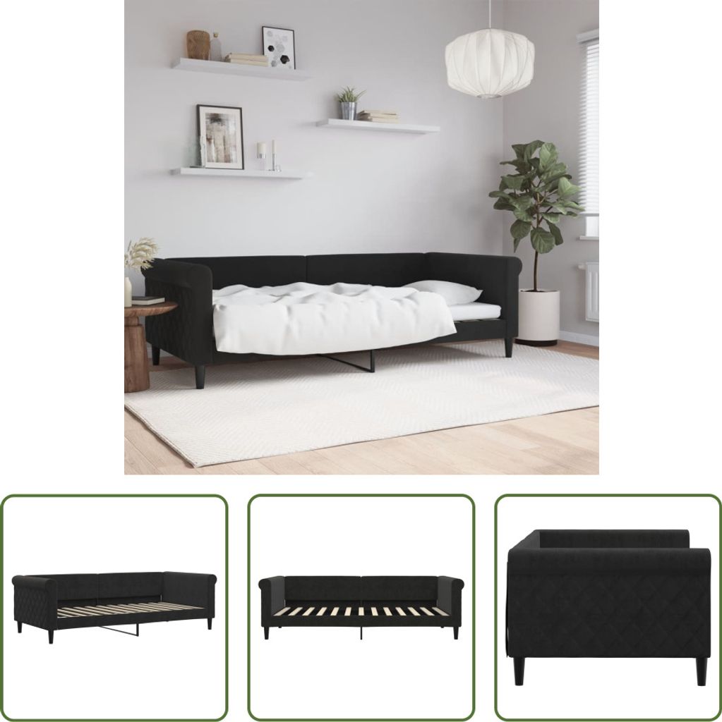 The Living Store Tagesbett Schwarz 90x200 cm Samt