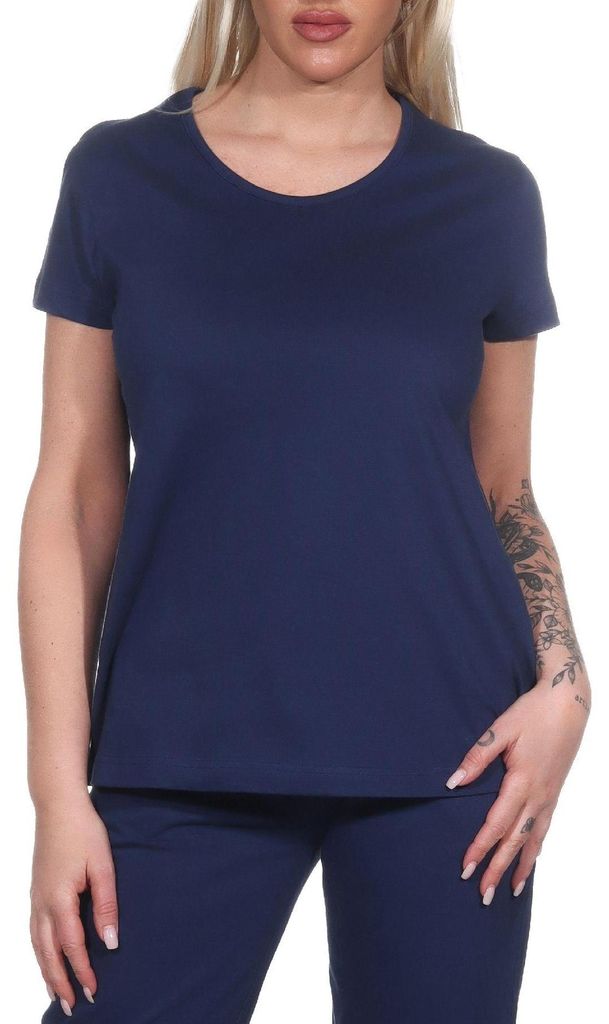 Damen Schlafanzug Shirt kurzarm Pyjama Oberteil Mix & Match in unifarben ; marine , 44