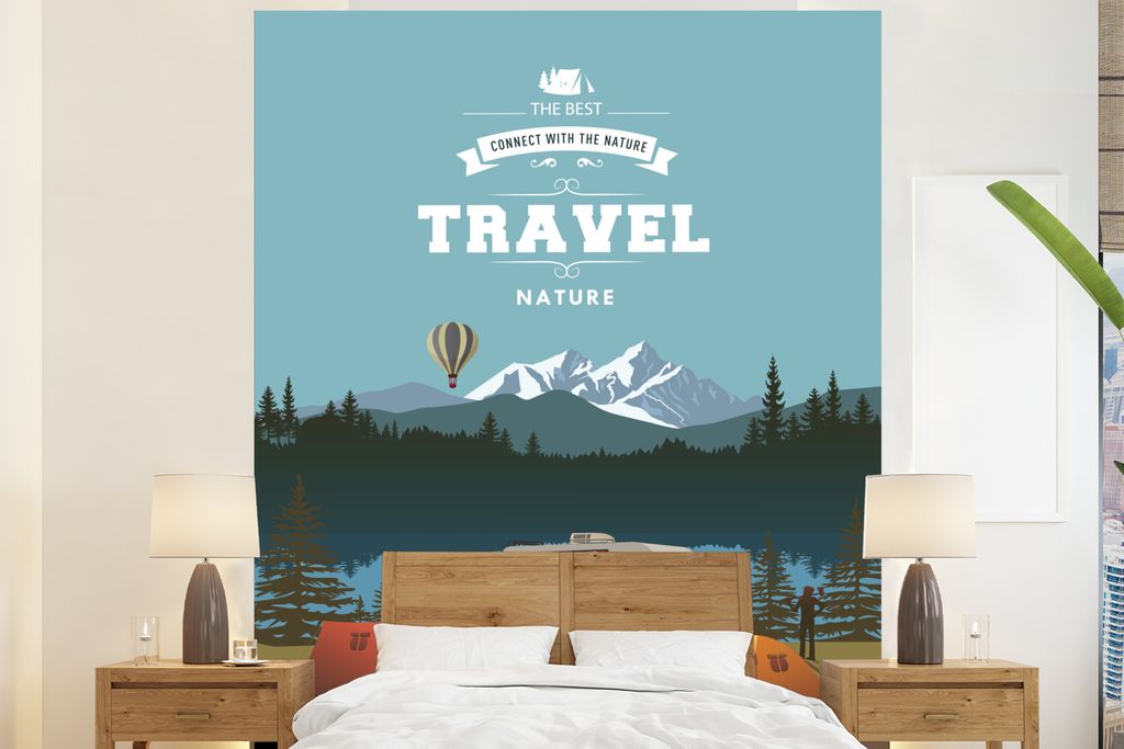 MuchoWow Fototapete für Wohnzimmer oder Schlafzimmer Wandtapete Vinyl Motivtapete Illustrierter Pitch mit Zitat - 180x220 cm - Tapezierpapier