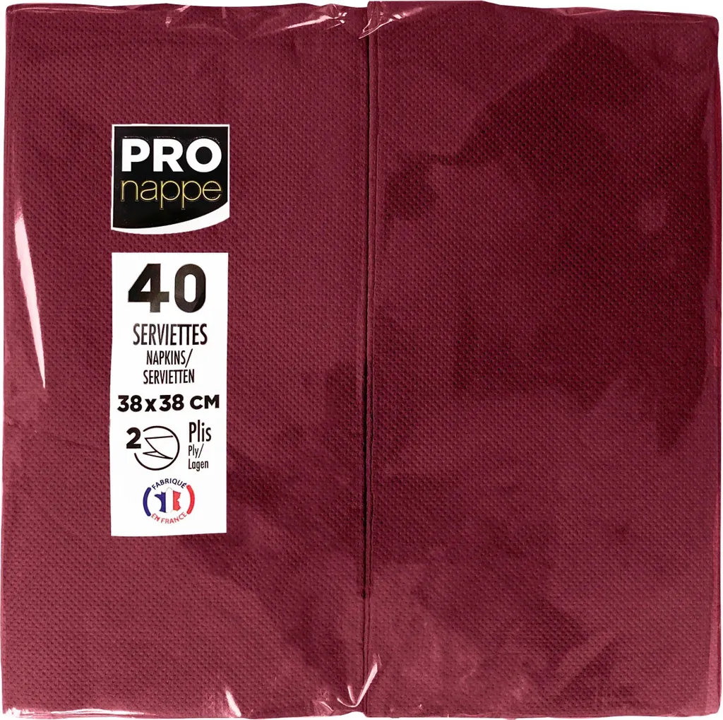 Pronappe SV623908I - 30x40 Serviettes Ouate 2 Plis Pliage 1/8 Bordeaux