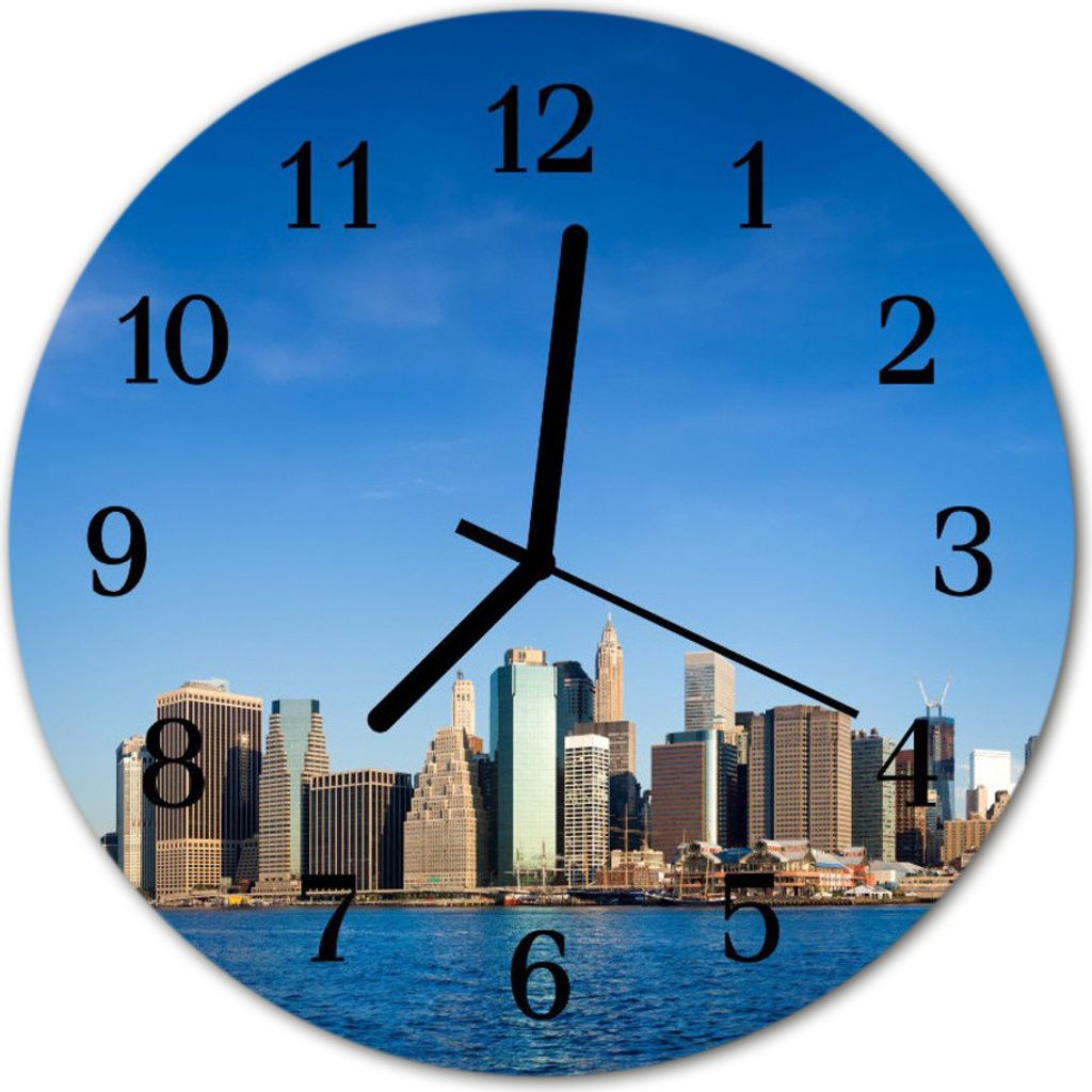 Glasuhr Wanduhr Küchenuhr Echt-Glas 30fi cm Skyline mehrfarbig
