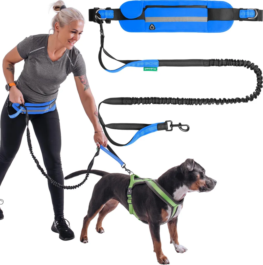 Fini les Secousses : Ceinture Laisse Mains Libres pour Chien Bleu