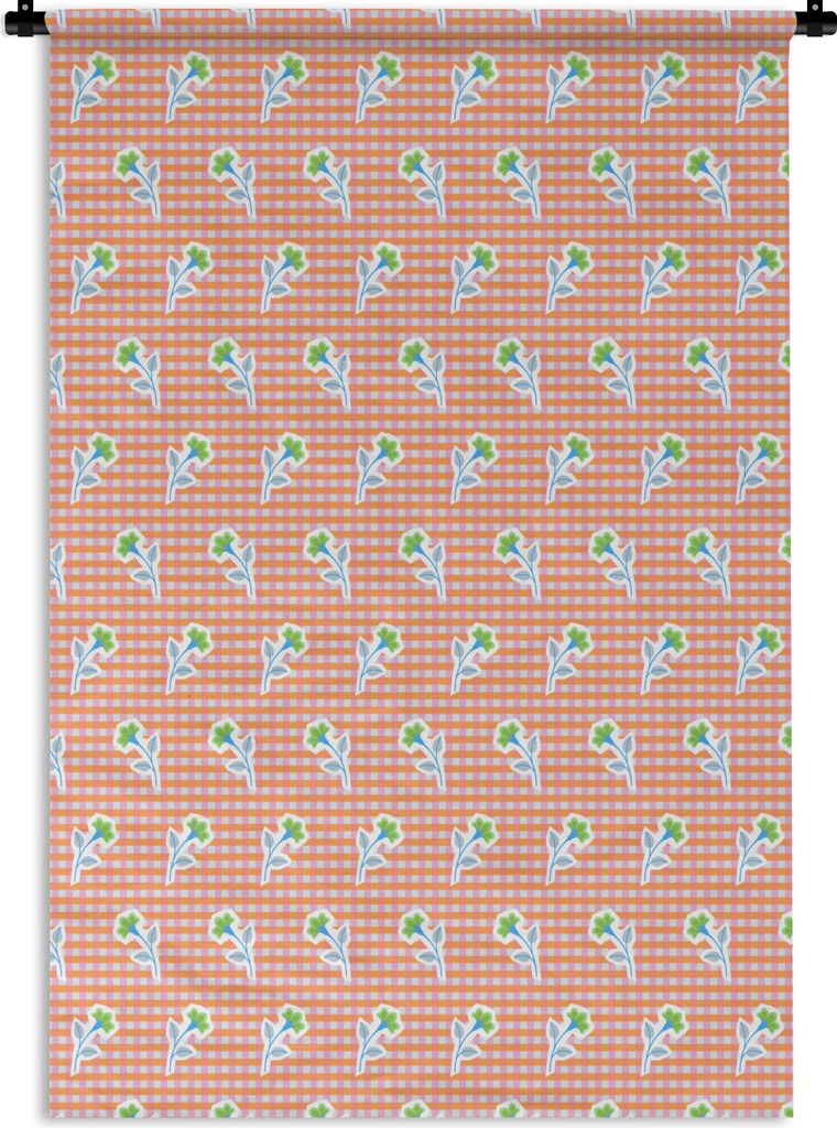 MuchoWow Wandteppich Wandbehang Blumen - Rauten - Muster 120x180 cm Tapisserie Dekoration Wandtuch - Schlafzimmer - Dekorationen für das Haus