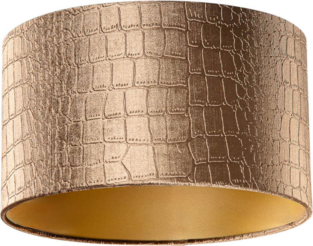 QAZQA Klassisch I Antik Baumwolle Samtlampenschirm Krokodil-Design mit Gold I Messingener Innenseite 35I35I20 , Rund Geeignet für Hängelampe