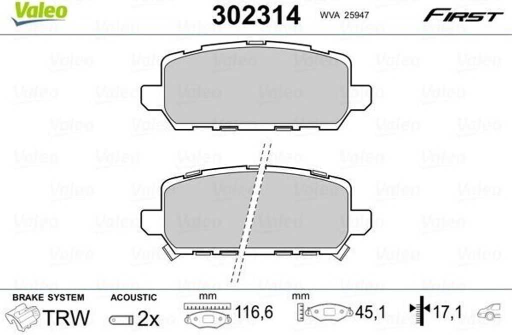 VALEO 302314 - OE 43022 T8M G00 Bremsbeläge, Hinten für HR-V (RU)