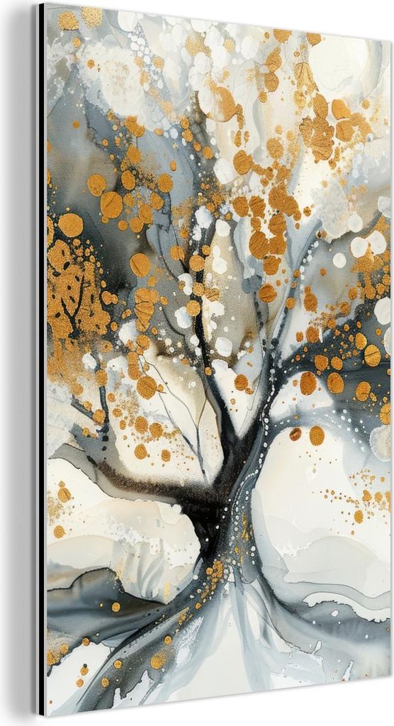 MuchoWow Wanddekoration Metall Metallbild Wandkunst 60x90 cm Baum - Modern - Abstrakt - Gold - Schwarz - Weiß MuchoWow Aluminium Gemälde - Wandbi...