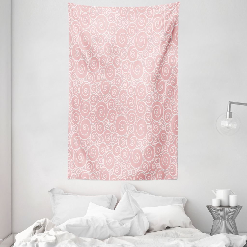 ABAKUHAUS Pink und Weiß Wandteppich und Tagesdecke, Simplistic Whirlpool aus Weiches Mikrofaser Stoff Waschbar ohne Verblassen Digitaldruck, 140 x...