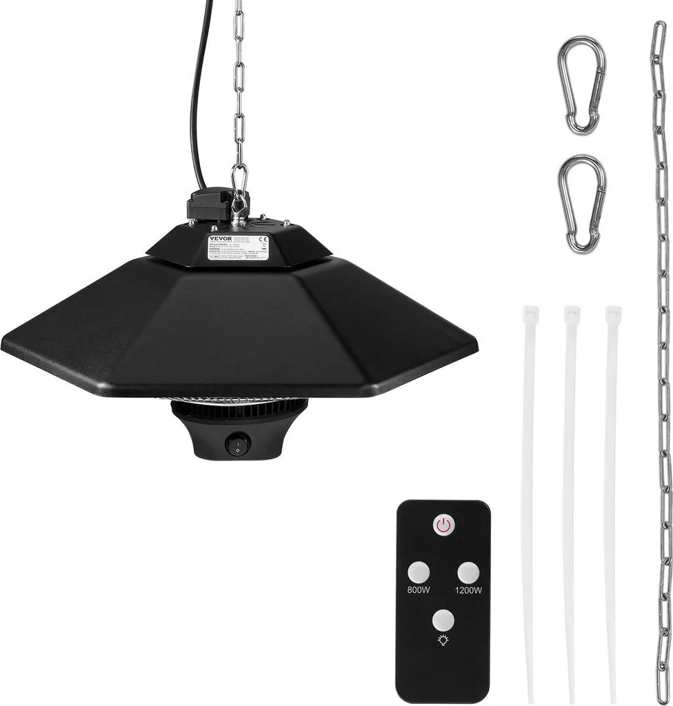Chauffage électrique suspendu terrasse 2000W avec télécommande noire - 9