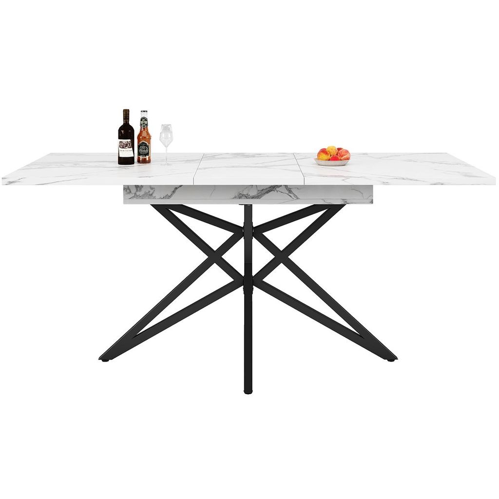 Esstisch Tischplatte aus Walnussholz/Marmorimitat Ausziehbarer Esszimmertisch Küchentisch 120 (160) x 80 cm