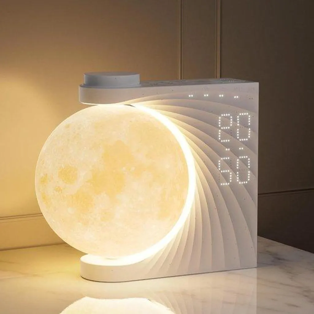 Réveil Veilleuse Lune pour Chambre Enfant - Aide au Sommeil et Alarme
