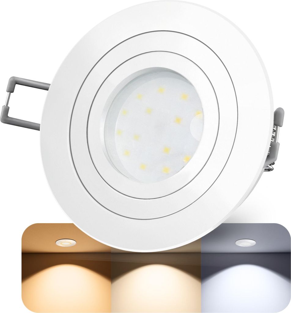 SSC-LUXon RF-2 Einbauspot LED rund schwenkbar Lampe für Bad Weiß - inkl. LED GU10 LumiFLEX 5W drei Lichtfarben - Strahler für Küche & Flur