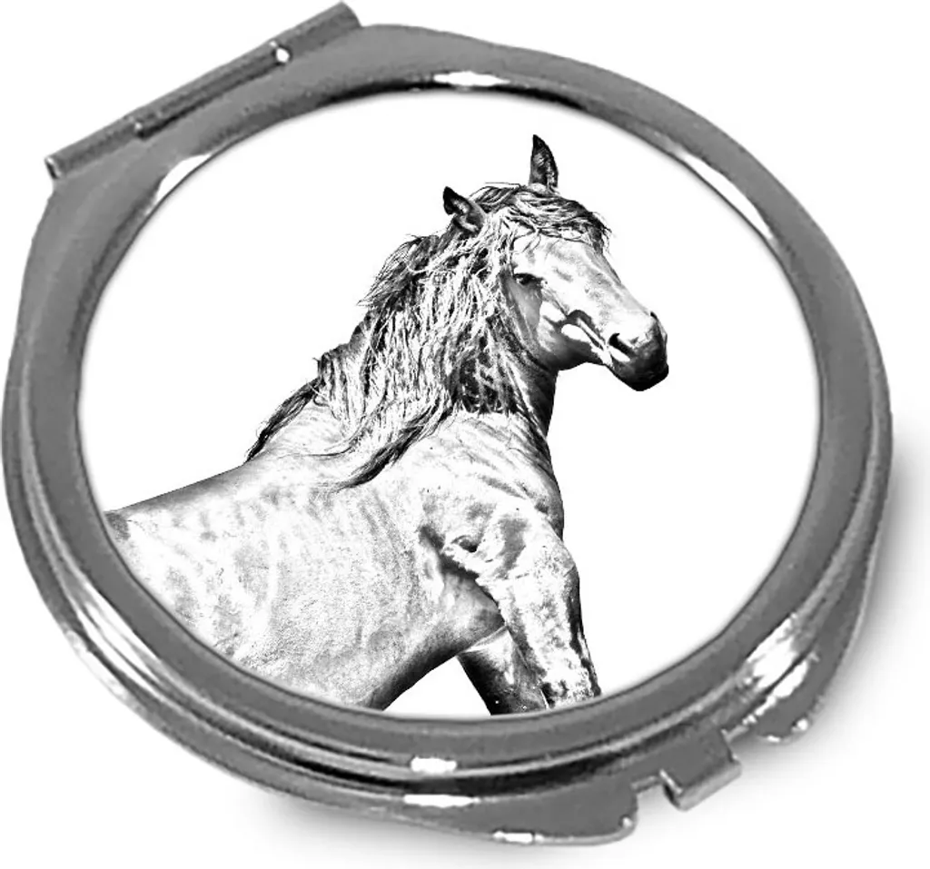 Cavallo basco di montagna - Specchietto tascabile con cavallo, specchietto tascabile personalizzato, specchietto compatto con logo Art Dog