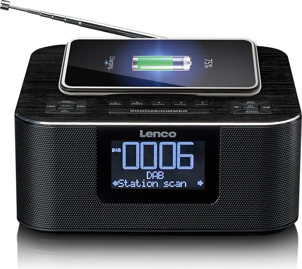 Radio-réveil Bluetooth Lenco CR-650BK DAB+ et Chargeur Sans Fil Qi Noir