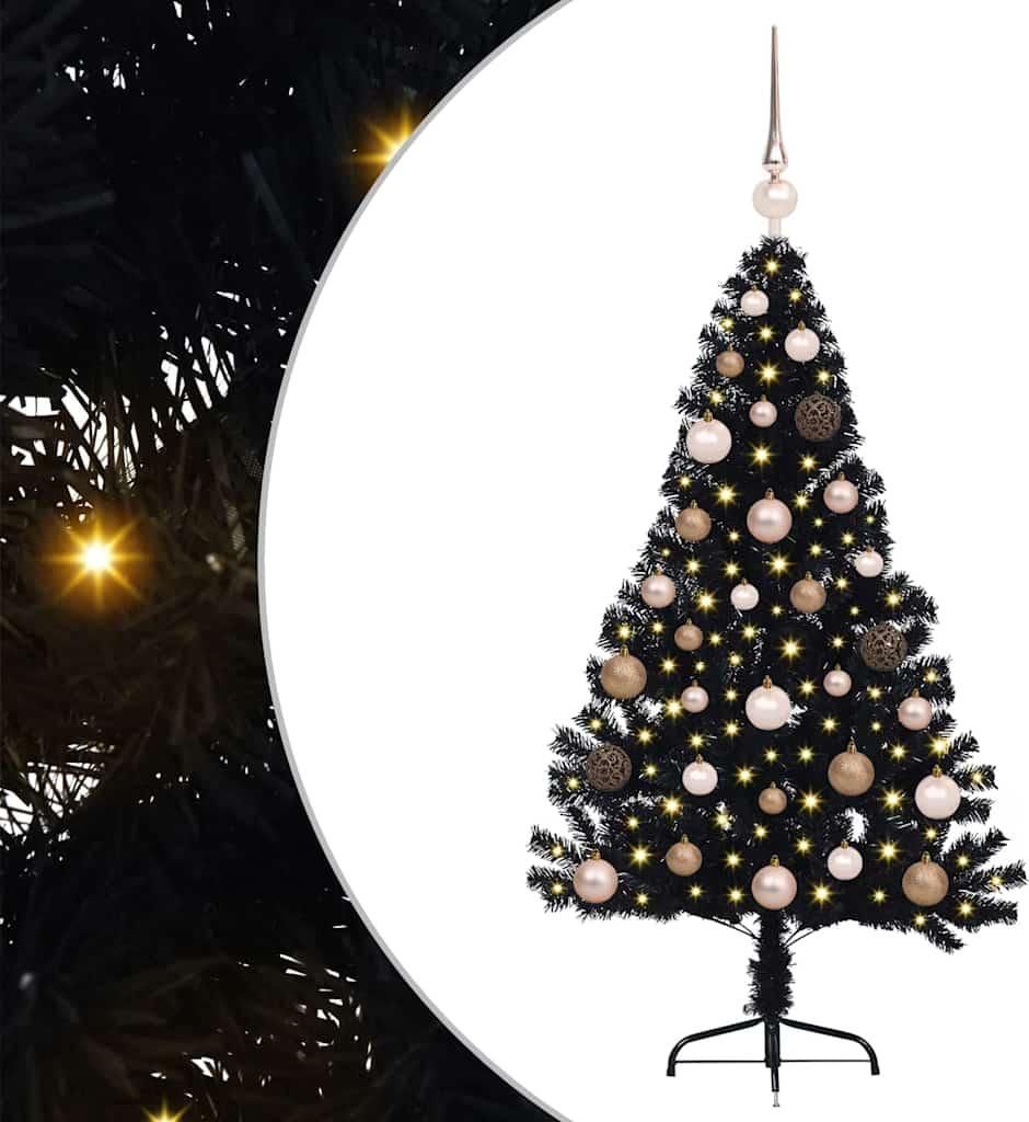 vidaXL Künstlicher vorbeleuchteter Weihnachtsbaum Schwarz 120 cm PVC