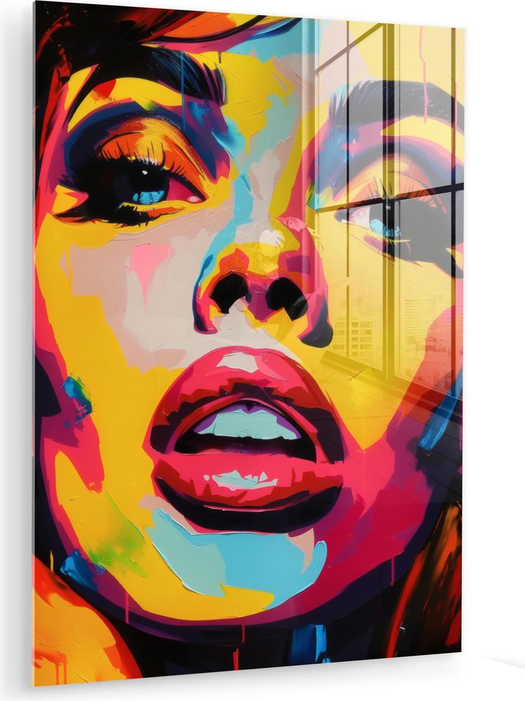 MuchoWow Glasbilder - Bilder auf Wandbild - Foto auf Glas Frau - Gesicht - Bunt 60x80 cm Wanddekoration aus Glas - Acrylglasbild - Acrylbilder - Foto