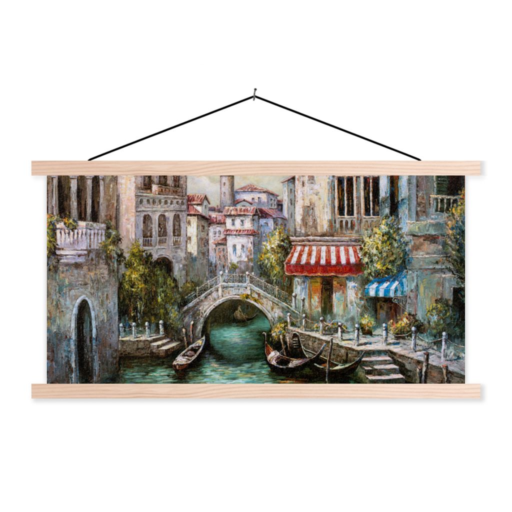 MuchoWow Textilposter Gemälde - Öl - Wasser - Graben - Italien 120x60 cm mit holzfarbenen Rahmen - Klemmleiste