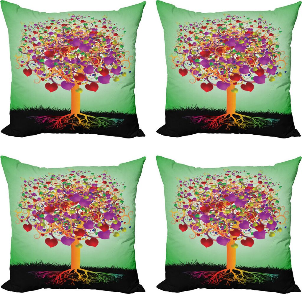 ABAKUHAUS Baum des Lebens Kissenbezug Set (4 Stück), Magic Love Baum-Herz, Moderner Doppelseitiger Digitaldruck, 60 cm x 60 cm, Mehrfarbig