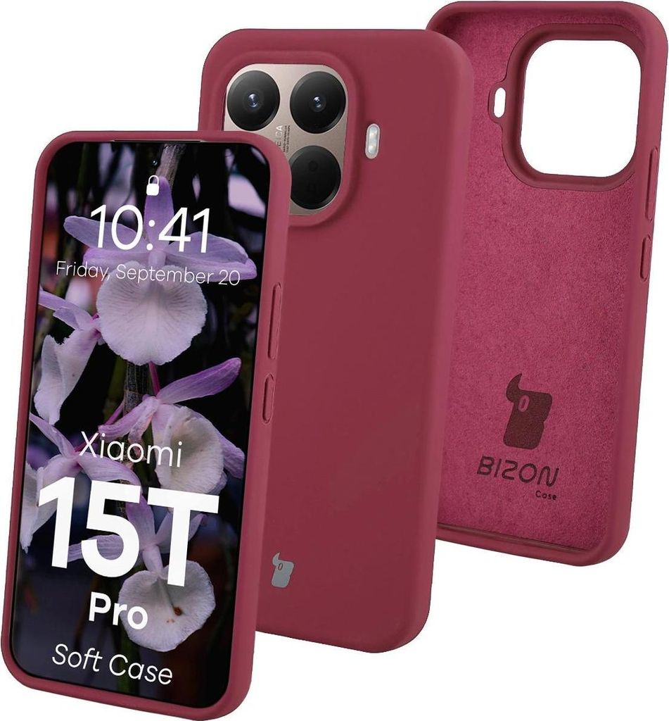 Silikon Handyhülle für Xiaomi 15T Pro, Bizon Soft Case, Pflaumenfarbe