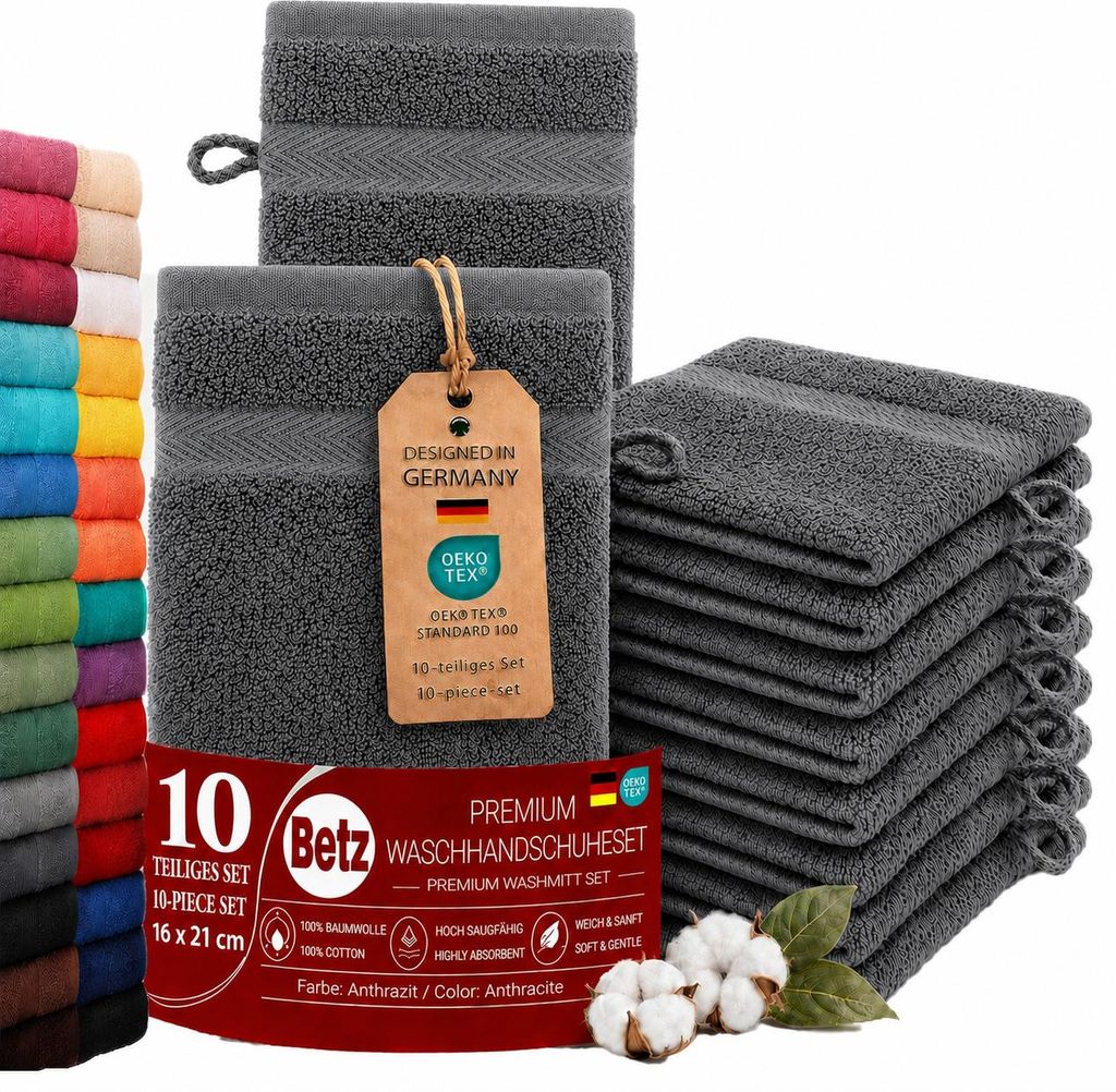 Betz 10 Stück Waschhandschuhe 16x21 cm PREMIUM 100% Produktbild 
