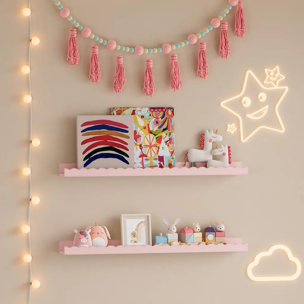 Rangement mural livres enfant lot de 2 étagères roses Vestnes 60 x 10 cm
