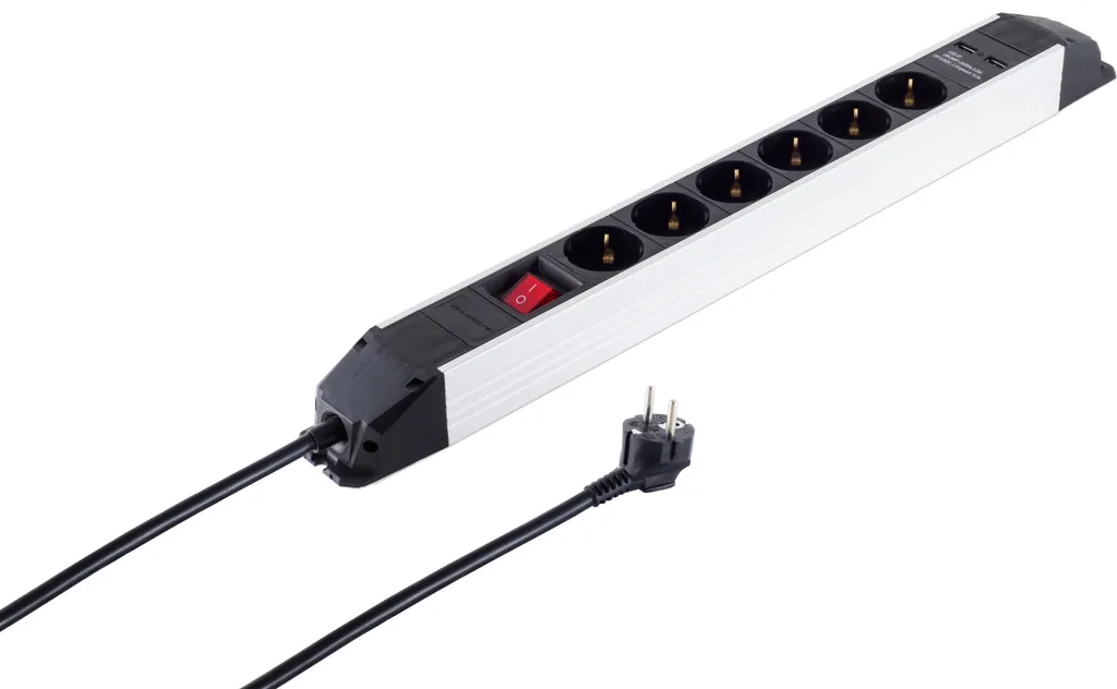 Multiprise Bureau 6 Prises Alu avec USB S/CONN pour Espace de Travail