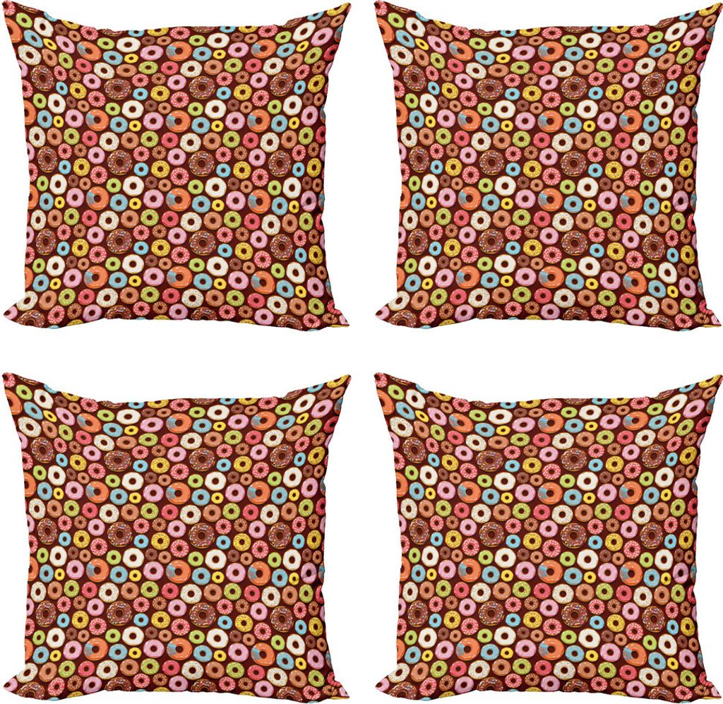 ABAKUHAUS Schokolade Kissenbezug Set (4 Stück), Bunte Yummy Donuts Kunst, Moderner Doppelseitiger Digitaldruck, 50 cm x 50 cm, Mehrfarbig