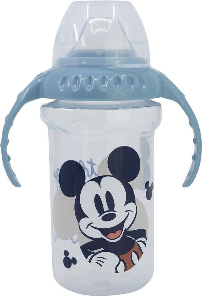 STOR Disney Mickey Mouse Kinder-Reisebecher, -freier Kunststoff, mit Ausguss, Tropfschutz und zwei Henkeln, waschbar und wiederverwendbar