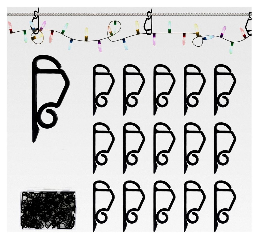 60 Stück Haken für Lichterketten, Dachrinnenhaken, Clips aus Kunststoff für Weihnachtsbeleuchtung und Dekoration (Schwarz)