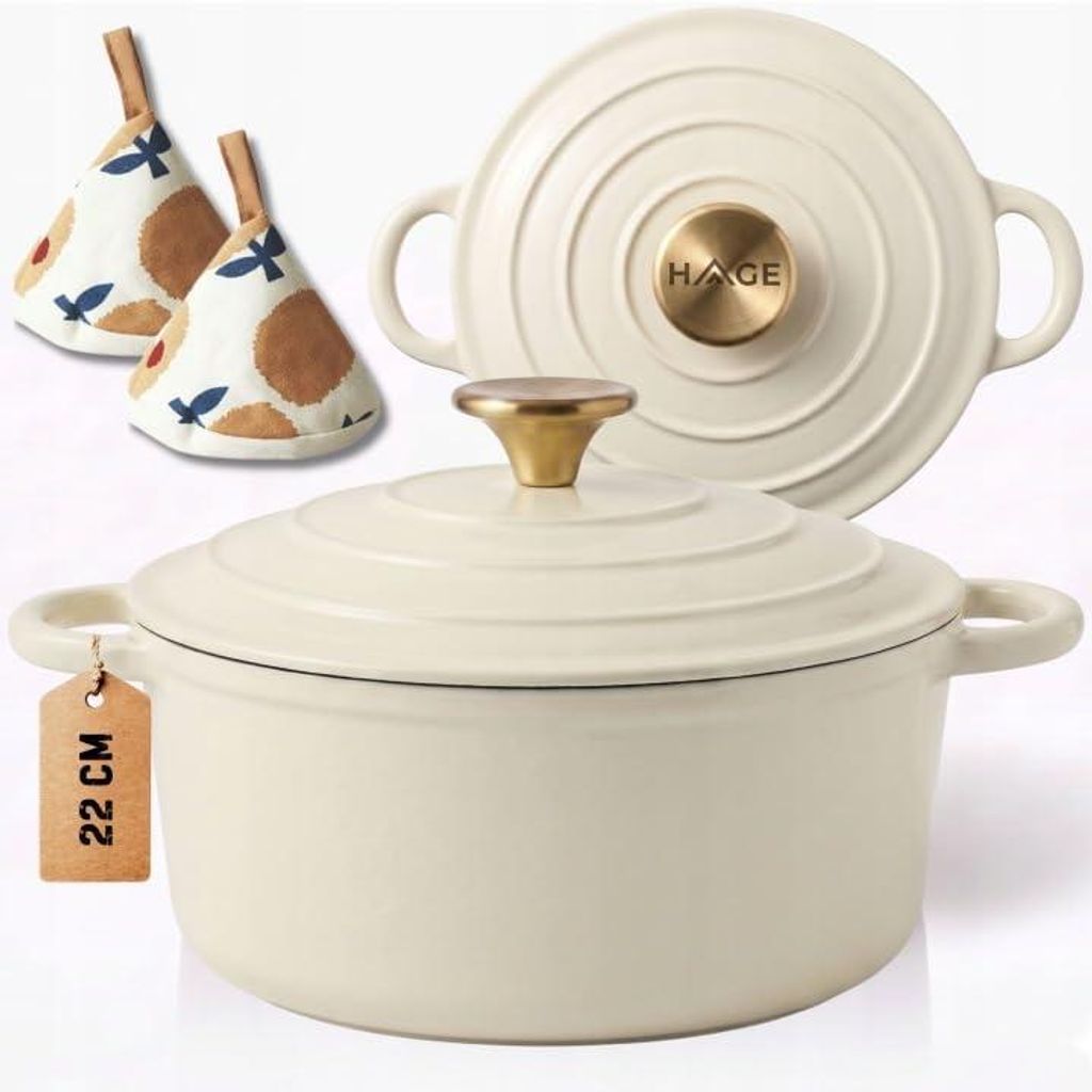 Emaillierter Gusseisentopf 22 cm 3 l Hage Creme Produktbild 