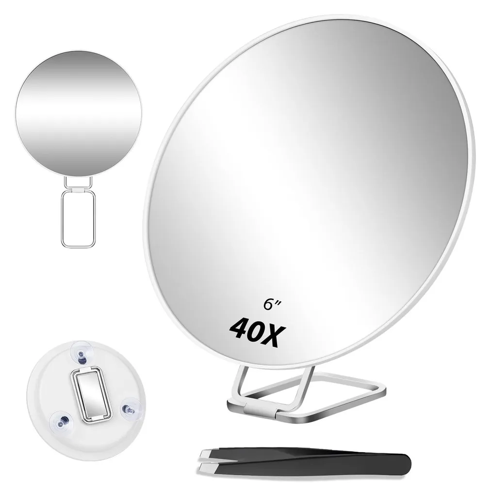 Miroir Grossissant X10 avec Support Stable et Set d'Accessoires Inox