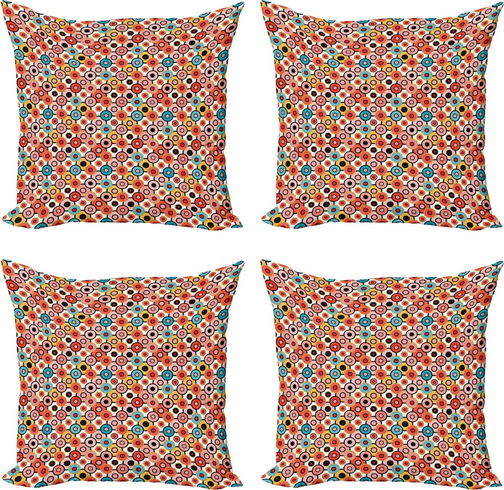 ABAKUHAUS Psychedelisch Kissenbezug Set (4 Stück), Retro Style Bubbles, Moderner Doppelseitiger Digitaldruck, 60 cm x 60 cm, Orange Gelb