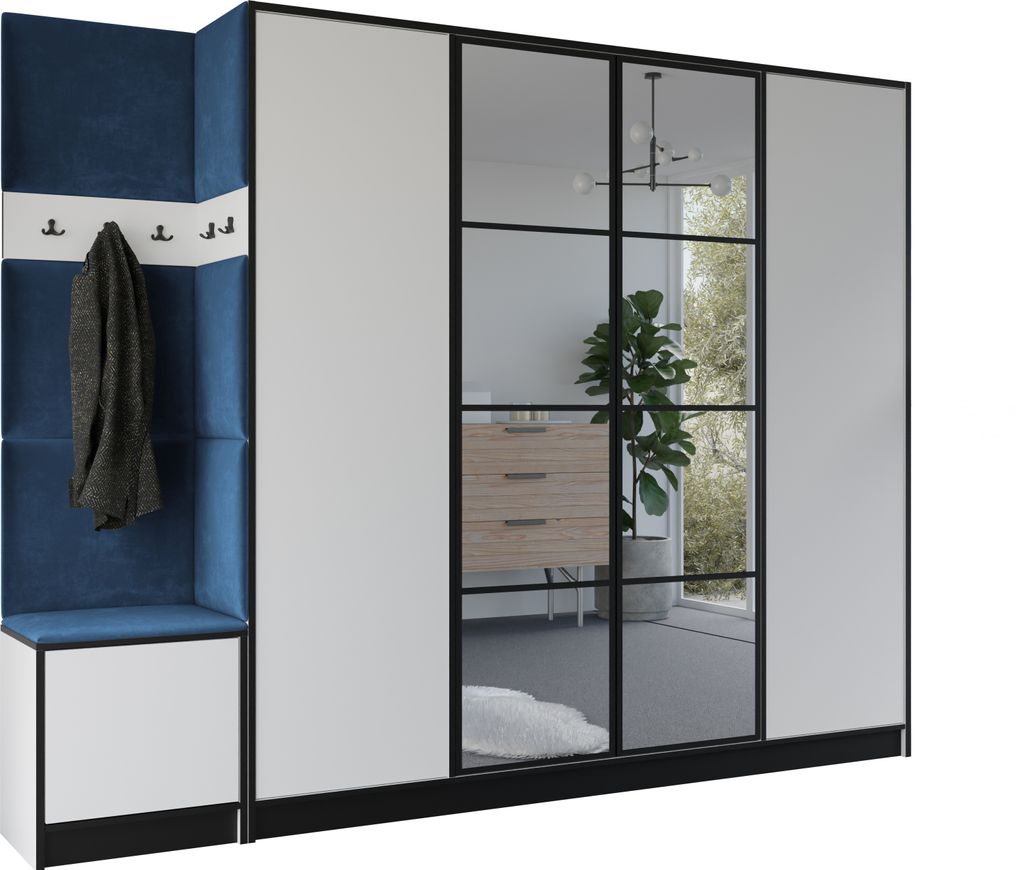 KIER FURNITURE Kleiderschrank EDEN, Schlafzimmer Schrank, Garderobeschrank, Flurschrank Weiß & Blau 259,6x205x39 cm