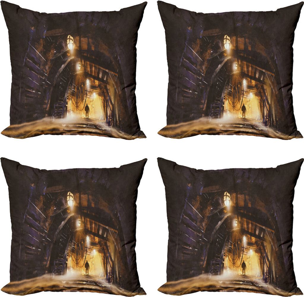 ABAKUHAUS Fantasie Kissenbezug Set (4 Stück), Dark Rock Smokey, Moderner Doppelseitiger Digitaldruck, 60 cm x 60 cm, Lila