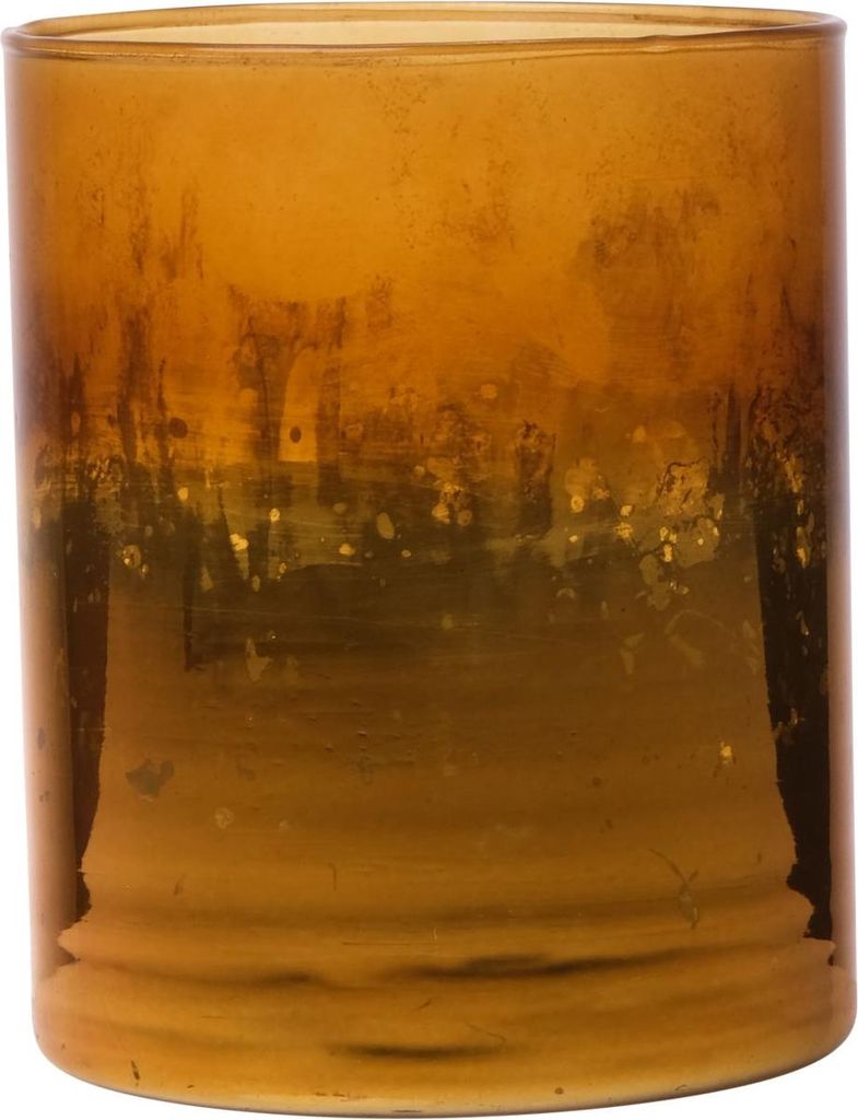 INNA-Glas Maxi Teelichtglas Rigoberto, Boden Gold, orange-braun-klar, 12,5 cm, Ø 10 cm - Teelichthalter