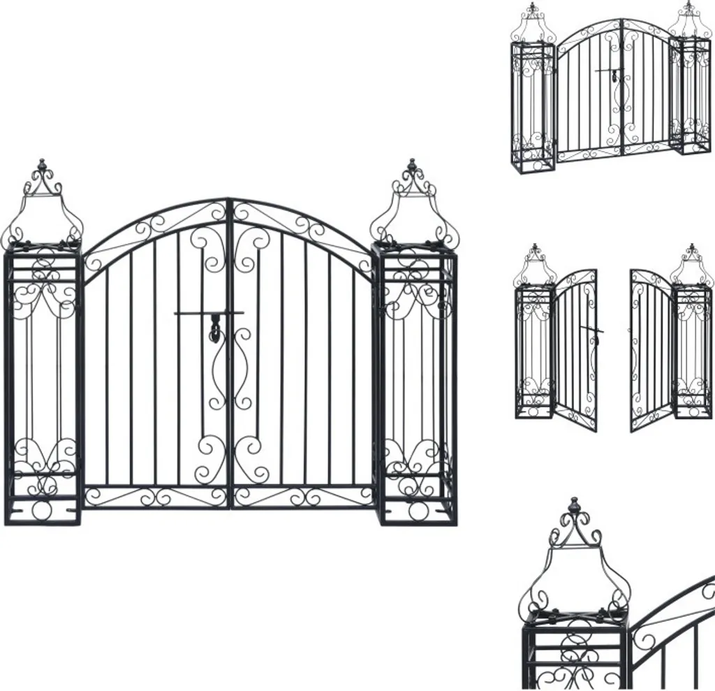 Porte de jardin fer forgé robuste 122x100 cm design arceau de roses